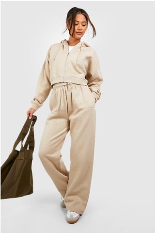 Sweat court à capuche et pantalon - Beige