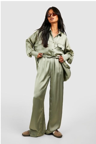 Pantalon palazzo taille haute - Kaki