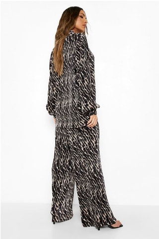 Pantalon wide legs taille haute - Noir et beige