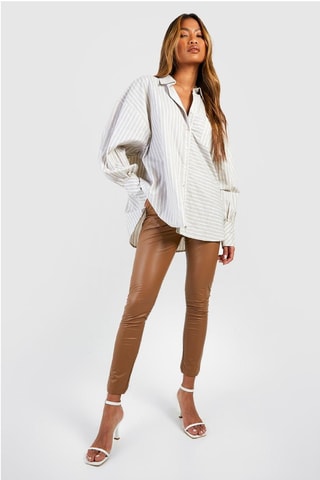 Pantalon skinny taille haute - Marron