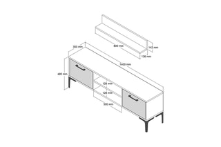 Meuble TV 2 abattants Riga - 140 x 48 x 30 / 80 x 14,2 x 13,6 cm
