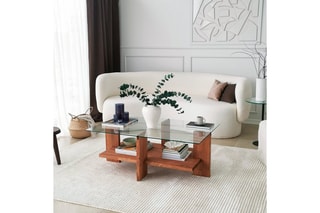 Table basse - En verre et bois - 105 x 60 x 40 cm