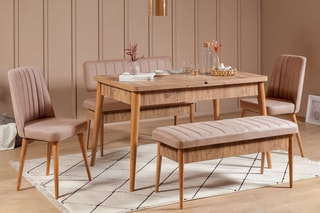 Ensemble de salle à manger Vieux rose et naturel