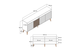 Buffet 4 portes Milan - 180 x 78,6 x 35 cm