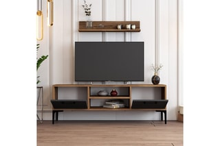 Meuble TV avec étagère murale - 140 x 48 x 30 / 80 x 14,2 x 13,6 cm