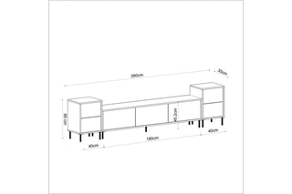 Meuble TV 2 portes et 3 abattants - 260 x 60 x 35 cm