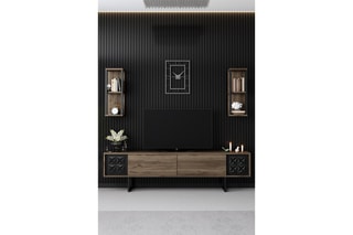 Meuble TV 2 abattants et 2 étagères murales - 180 x 48 x 30 / 2 étagères de 22 x 60 x 21 cm