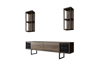 Meuble TV 2 abattants et 2 étagères murales - 180 x 48 x 30 / 2 étagères de 22 x 60 x 21 cm