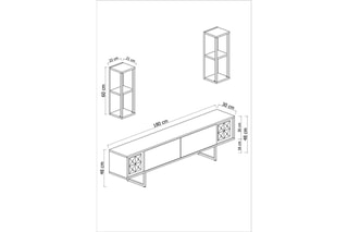 Meuble TV 2 abattants et 2 étagères murales - 180 x 48 x 30 / 2 étagères de 22 x 60 x 21 cm