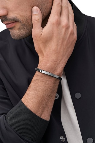 Bracelet en cuir - Argenté et noir