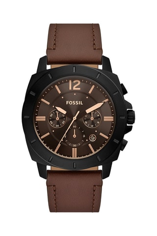 Montre à quartz en cuir Privateer - Chronographe - Marron et noir