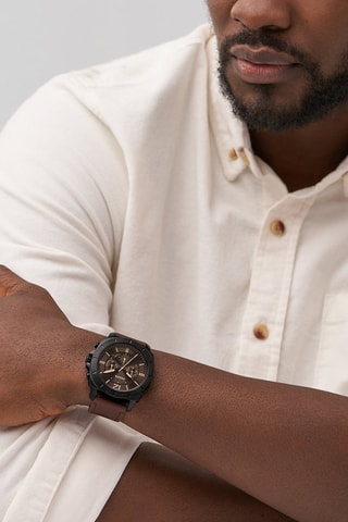 Montre à quartz en cuir Privateer - Chronographe - Marron et noir