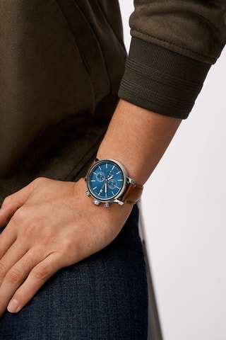 Montre à quartz en cuir Rhett - Marron et argenté