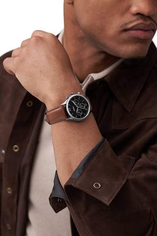 Montre à quartz en cuir Fenmore - Marron et argenté