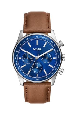 Montre à quartz en cuir Sullivan - Tachymètre - Camel et bleu foncé