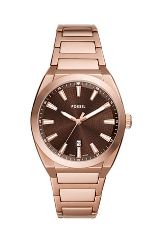 Montre à quartz en acier Everett - Doré rose et marron foncé