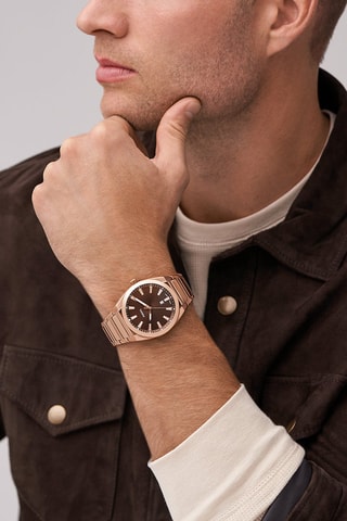 Montre à quartz en acier Everett - Doré rose et marron foncé