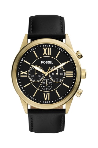 Montre à quartz en cuir Flynn - Chronographe - Noir et doré