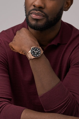 Montre à quartz en acier - GMT - Doré rose