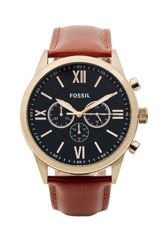 Montre à quartz en cuir Flynn - Chronographe - Marron et doré