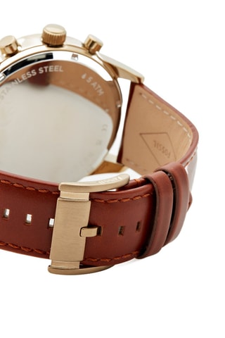 Montre à quartz en cuir Flynn - Chronographe - Marron et doré