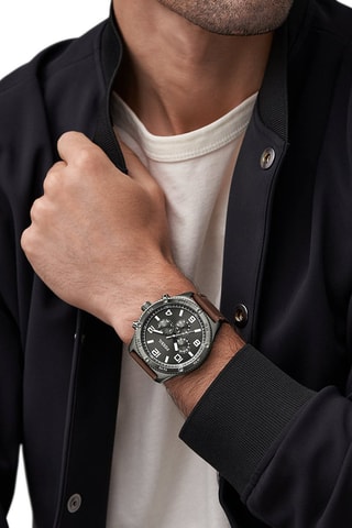 Montre à quartz en cuir - Marron et anthracite