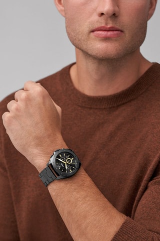 Montre à quartz en acier - Chronographe - Noir et doré