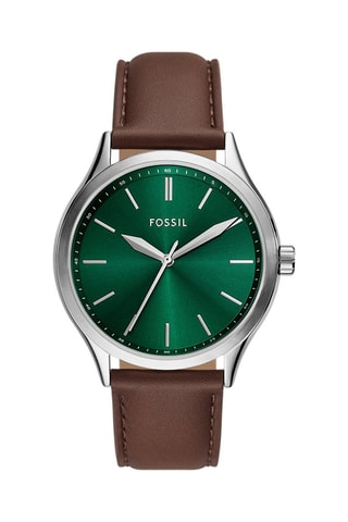 Montre à quartz en cuir - Marron foncé et argenté