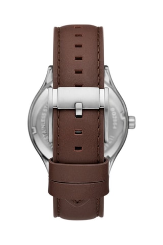 Montre à quartz en cuir - Marron foncé et argenté