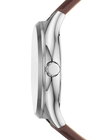 Montre à quartz en cuir - Marron foncé et argenté