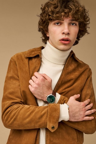 Montre à quartz en cuir - Marron foncé et argenté