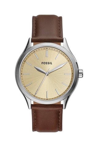 Montre à quartz en cuir - Marron foncé et argenté