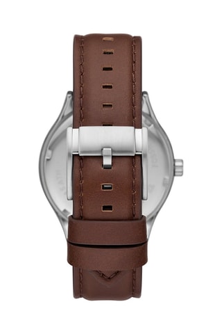 Montre à quartz en cuir - Marron foncé et argenté