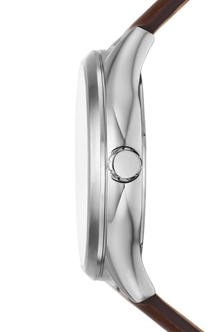 Montre à quartz en cuir - Marron foncé et argenté
