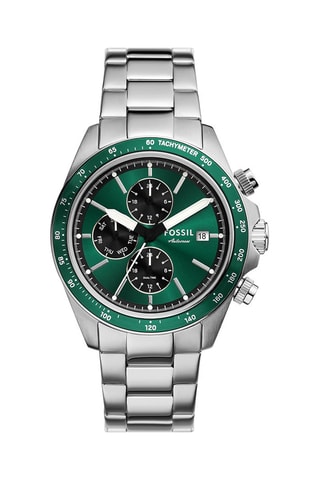 Montre à quartz en acier - Tachymètre et GMT - Argenté et vert foncé