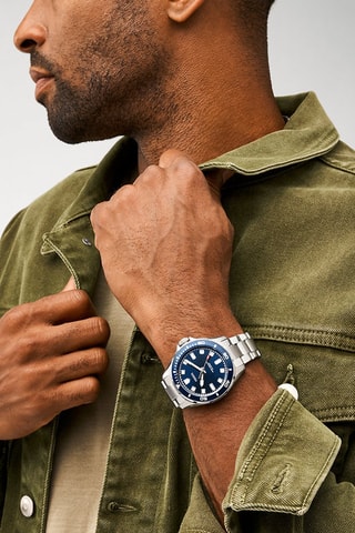 Montre à quartz en acier - Argenté et bleu marine