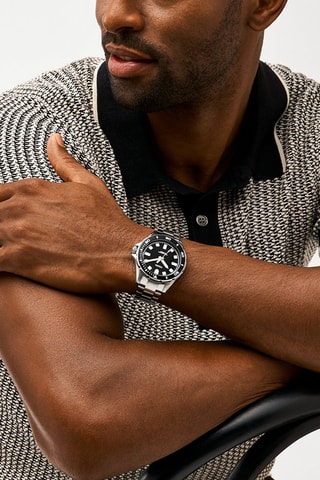 Montre à quartz en acier - Argenté et noir