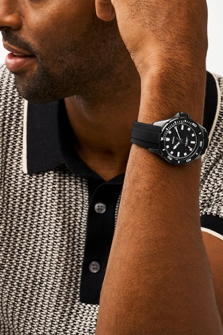 Montre à quartz en silicone - Noir et argenté