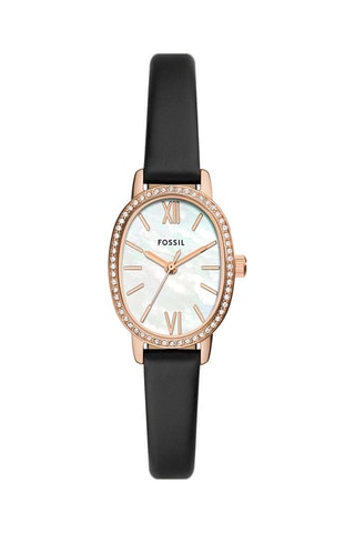 Montre à quartz en cuir - Noir et doré rose