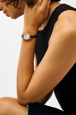 Montre à quartz en cuir - Noir et doré rose
