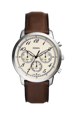 Montre à quartz en cuir - Chronographe - Marron et argenté