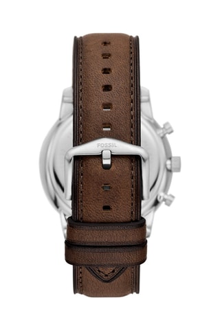 Montre à quartz en cuir - Chronographe - Marron et argenté