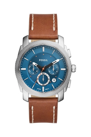 Montre à quartz en cuir - Chronographe - Marron et argenté