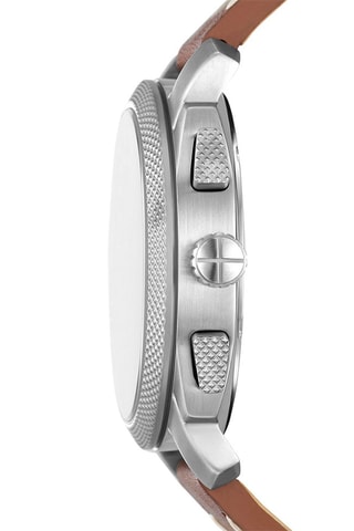 Montre à quartz en cuir - Chronographe - Marron et argenté