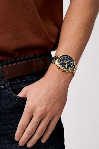 Montre à quartz en acier Sullivan - Tachymètre - Doré et noir