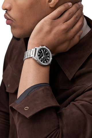 Montre à quartz en acier Brox - Argenté et noir