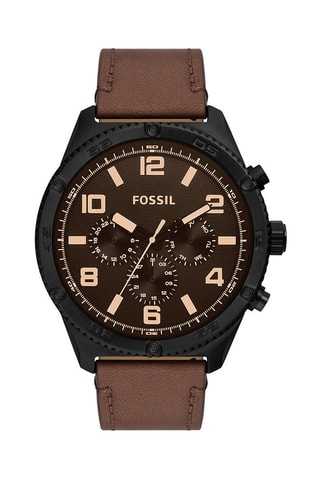 Montre à quartz en cuir Brox - Marron et noir