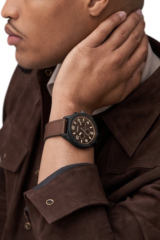 Montre à quartz en cuir Brox - Marron et noir
