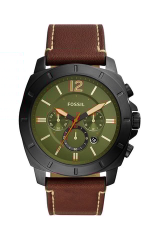 Montre à quartz en cuir - Chronographe  - Marron, vert et noir