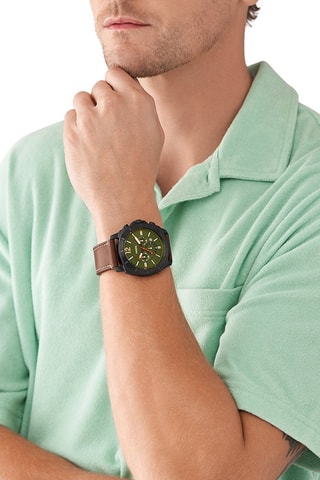 Montre à quartz en cuir - Chronographe  - Marron, vert et noir